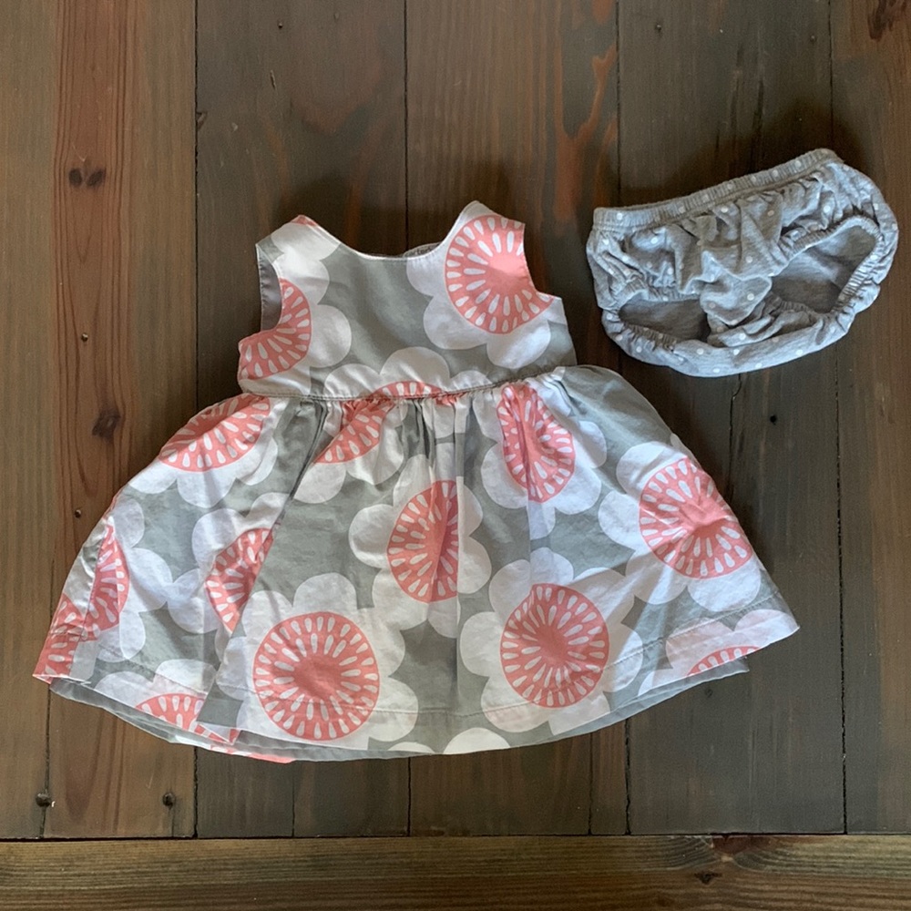 Grey/Pink Floral Dress and Bloomer Set